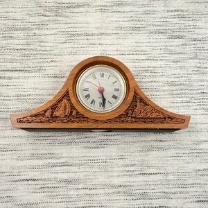 Vintage Lasercraft Wood Engraved Small Mantle Clock Sailboat Lighthouse Nautical